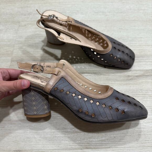 L'Artiste by Spring Step Flirt Slingback Pump Block Heel Shoes Grey Tan Size 43 - Picture 1 of 7